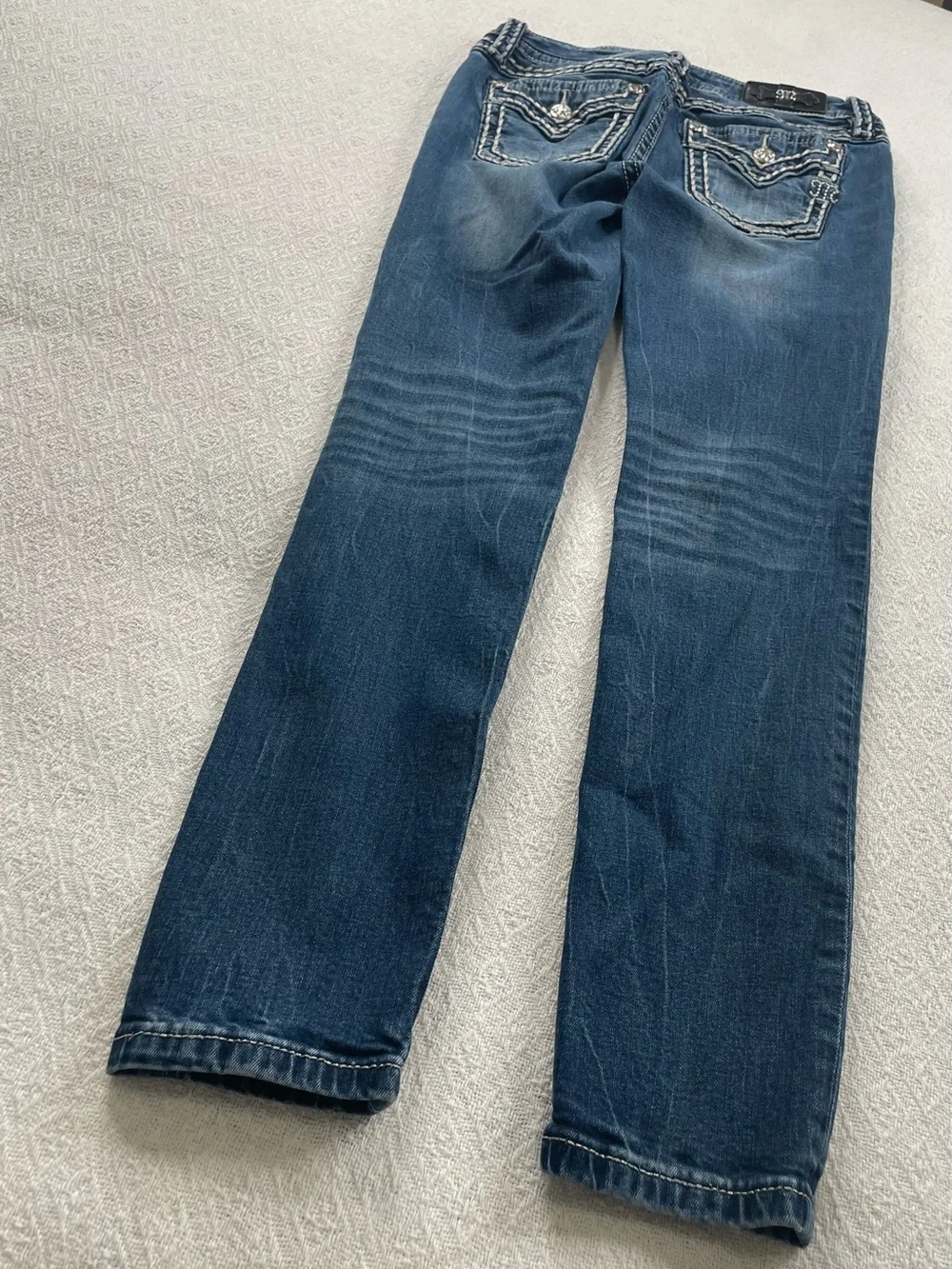 Miss Me Medium Blue Straight Jeans ~ Size 28 ~ Dress up your jeans* Bling